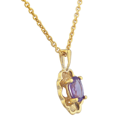 14Kt Yellow Gold Plated Amethyst Oval Design Pendant