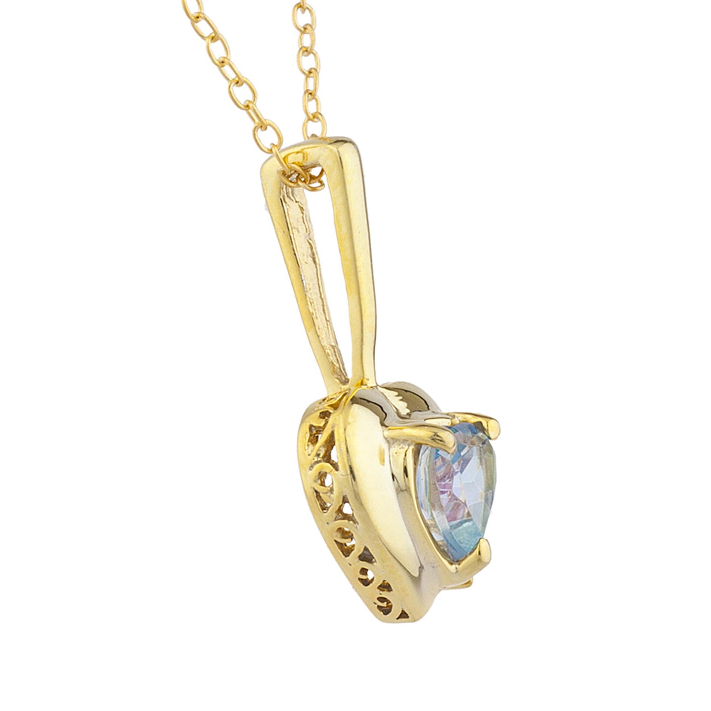 14Kt Yellow Gold Plated Natural Blue Mystic Topaz & Diamond Heart Pendant