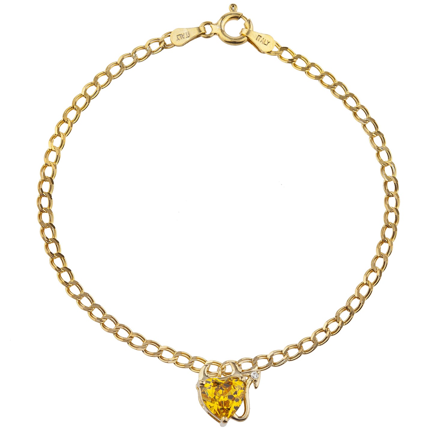 14Kt Yellow Gold Plated Yellow Citrine & Diamond Devil Heart Bracelet