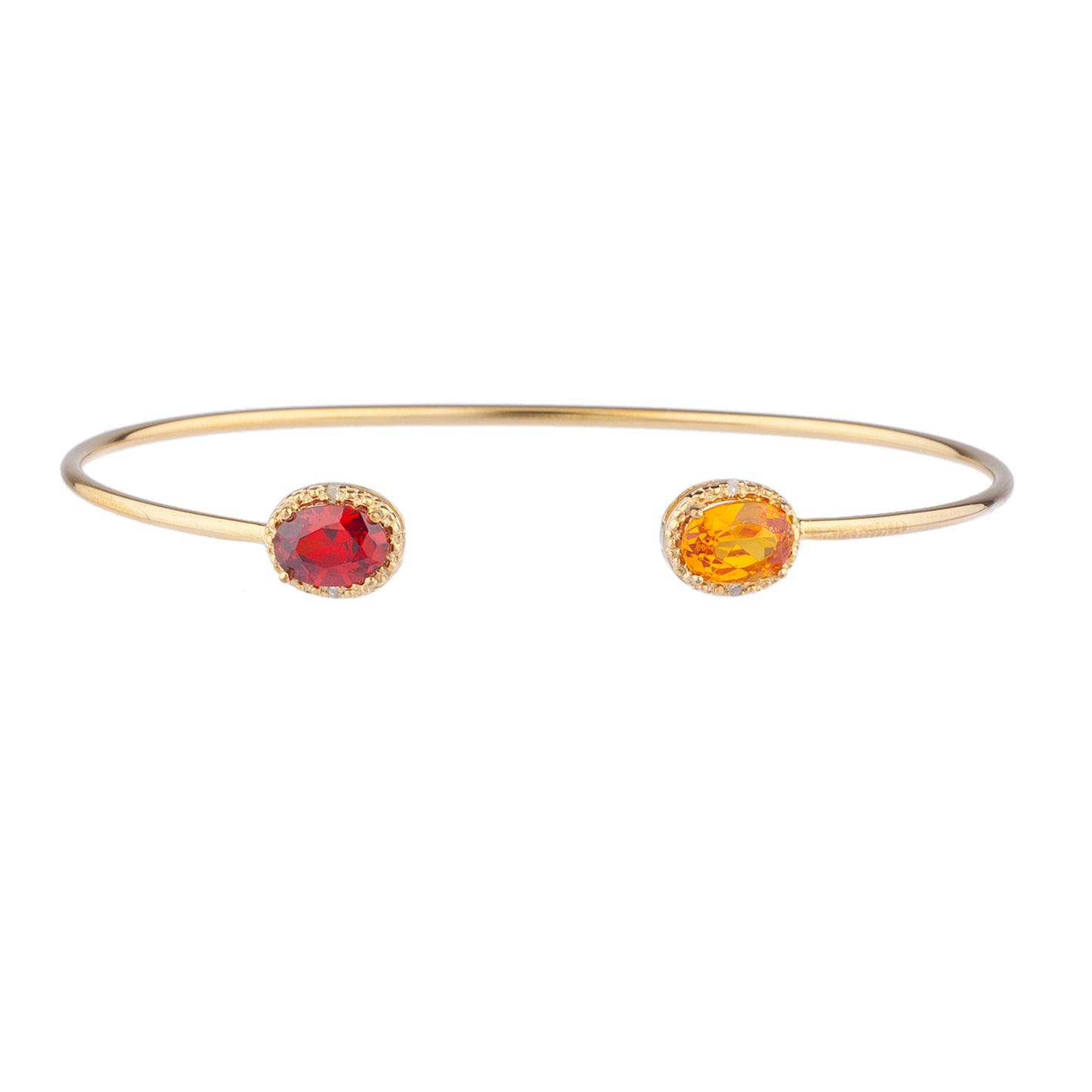 Garnet & Citrine Diamond Bangle Oval Bracelet 14Kt Yellow Gold Plated Over .925 Sterling Silver