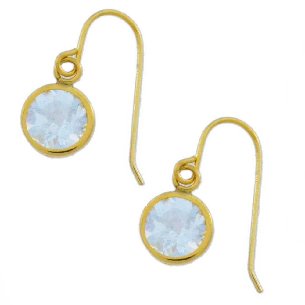 14Kt Yellow Gold Aquamarine 6mm Round Bezel Dangle Earrings