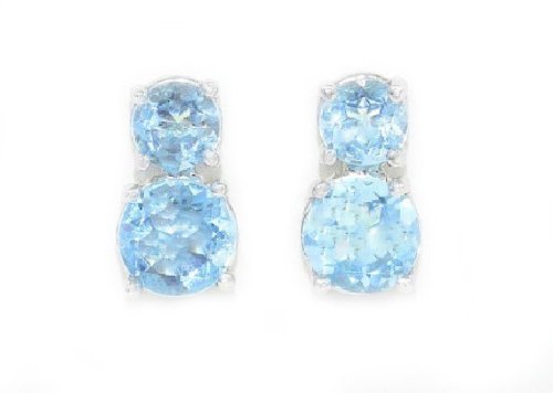 3 Ct Blue Topaz Round Double Stud Earrings .925 Sterling Silver