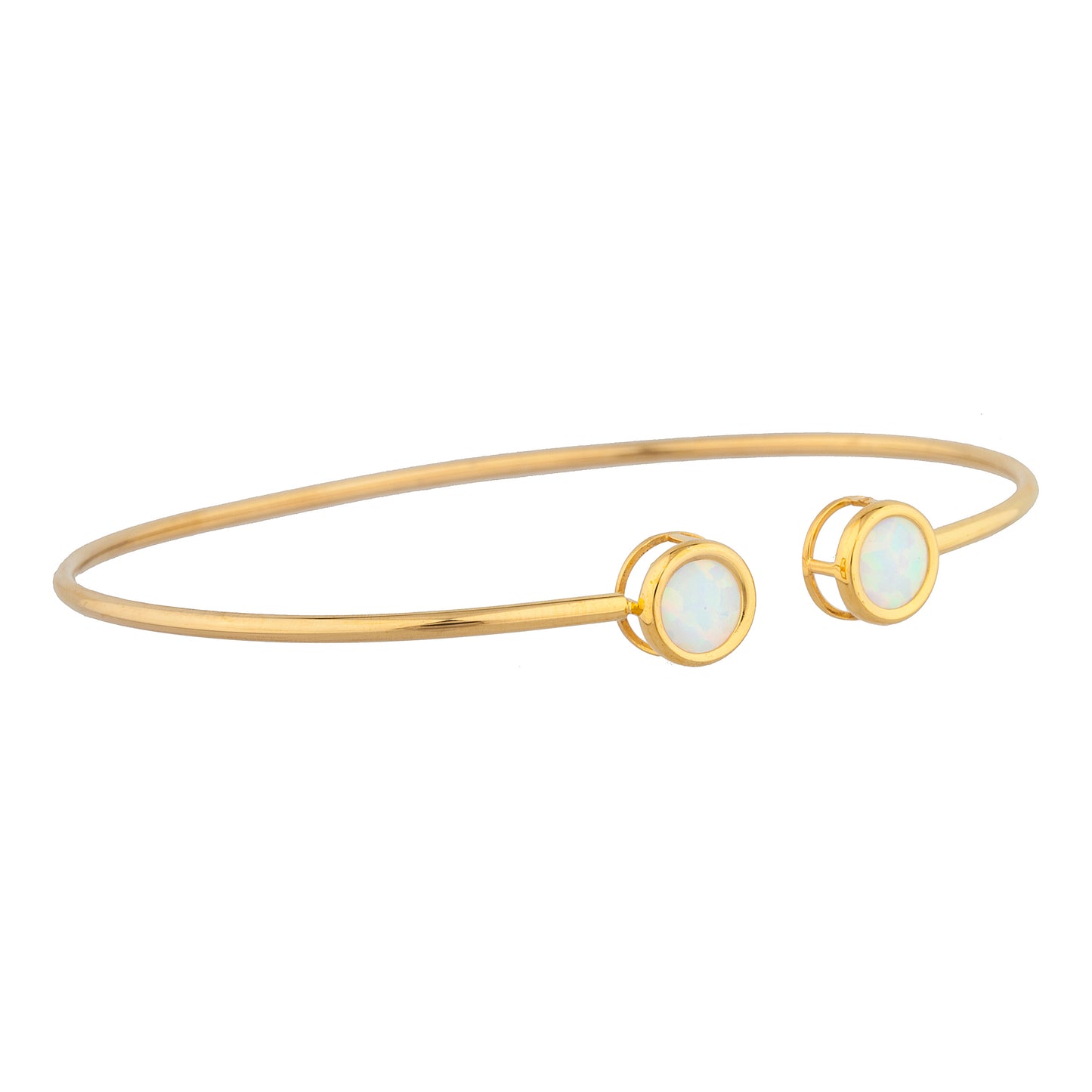 14Kt Yellow Gold Plated Opal Round Bezel Bangle Bracelet