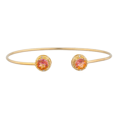 14Kt Gold Natural Ecstasy Mystic Topaz & Diamond Round Bangle Bracelet