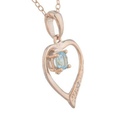 14Kt Rose Gold Plated Blue Topaz & Diamond Heart Pendant