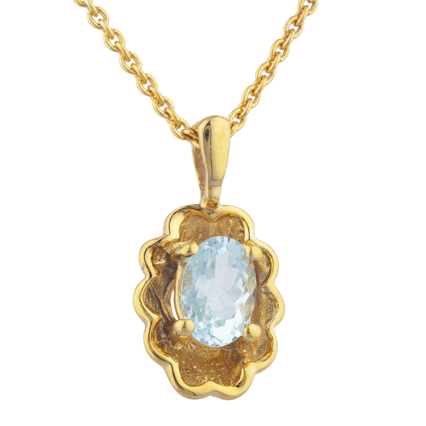 14Kt Yellow Gold Plated Genuine Aquamarine Oval Design Pendant