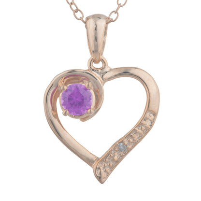 14Kt Rose Gold Plated Pink Sapphire & Diamond Heart Pendant