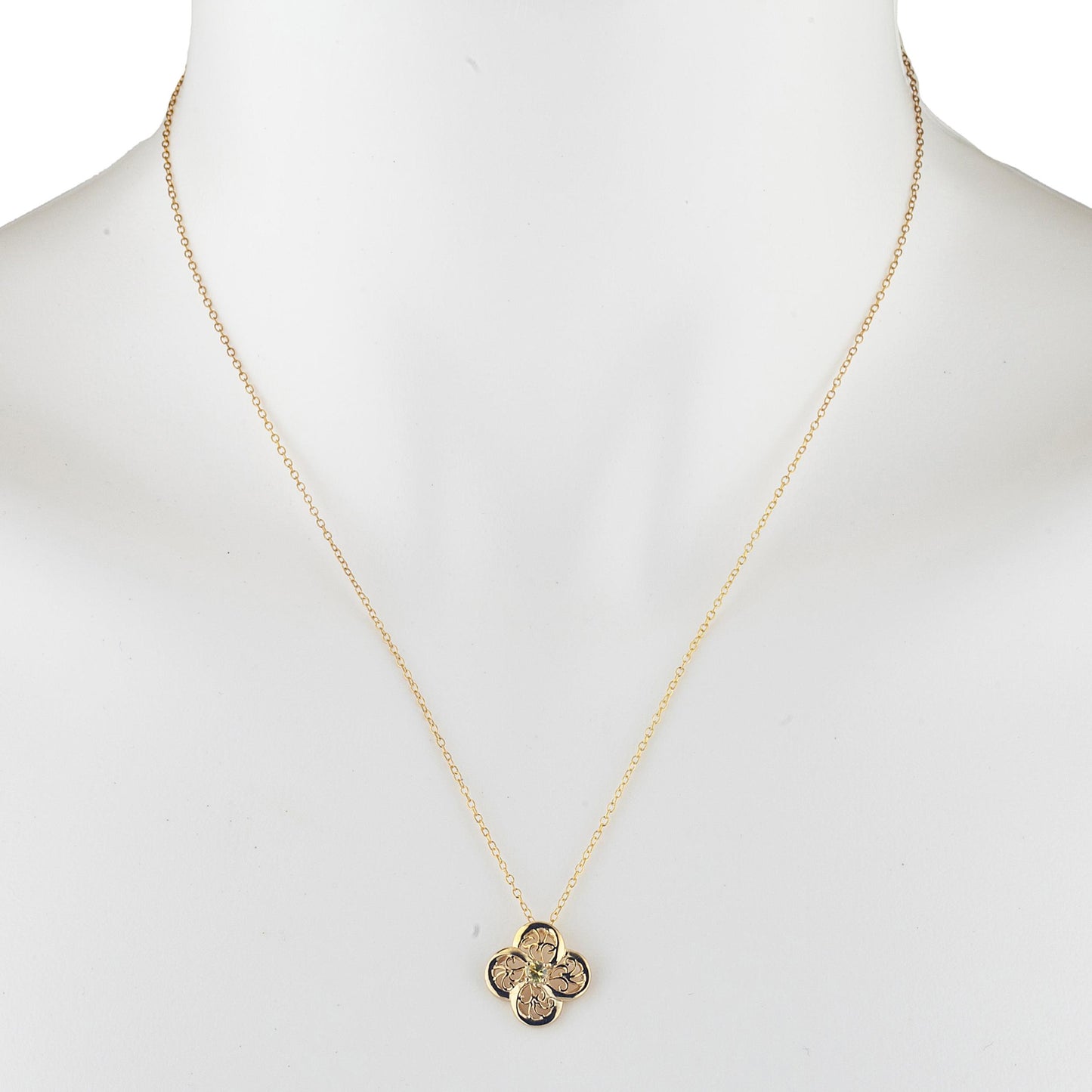 14Kt Gold Yellow Citrine Clover Design Pendant Necklace