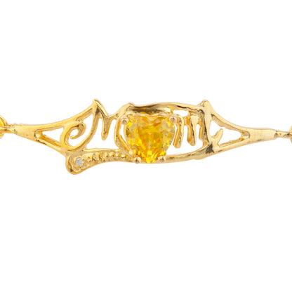 Yellow Citrine & Diamond Heart Mom Bracelet 14Kt Yellow Gold Plated Over .925 Sterling Silver