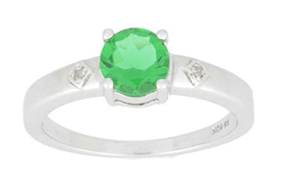 1 Ct Created Emerald & Diamond Round Ring .925 Sterling Silver Rhodium Finish