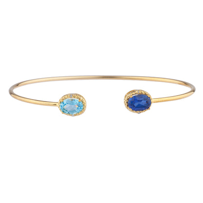 Blue Sapphire & Blue Topaz Diamond Bangle Oval Bracelet 14Kt Yellow Gold Plated Over .925 Sterling Silver