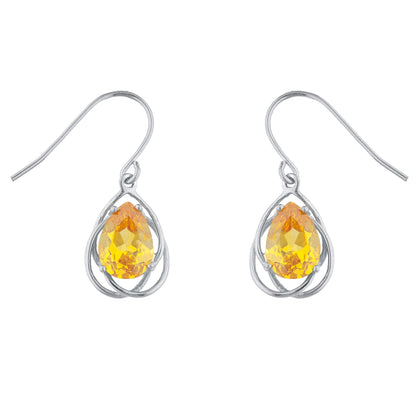 4 Ct Yellow Citrine Pear Teardrop Design Dangle Earrings .925 Sterling Silver