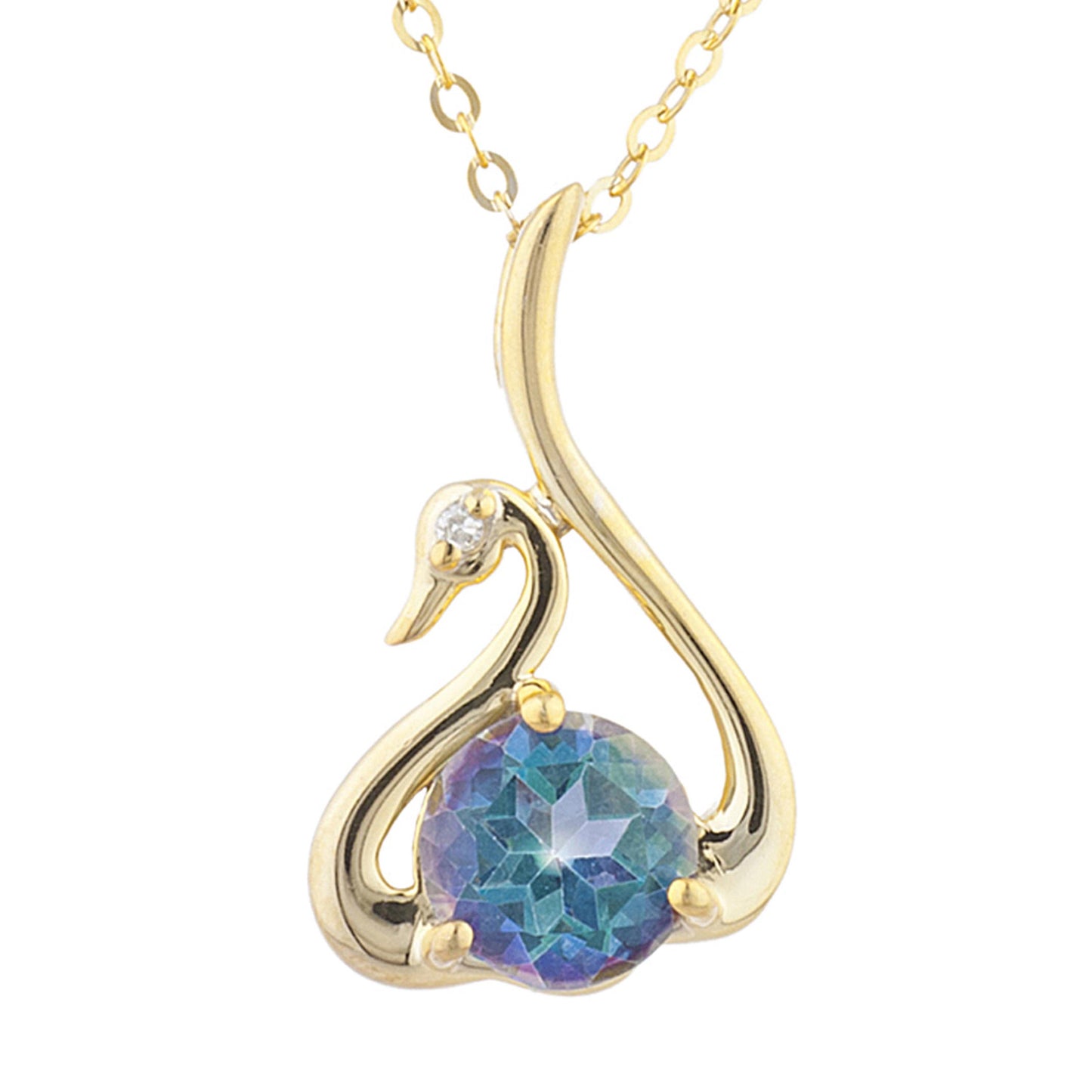 14Kt Yellow Gold Plated Natural Blue Mystic Topaz & Diamond Swan Pendant