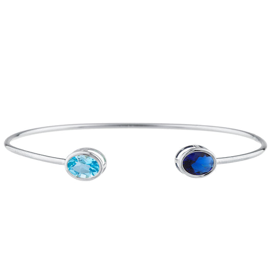 Blue Sapphire & Blue Topaz Oval Bezel Bangle Bracelet .925 Sterling Silver