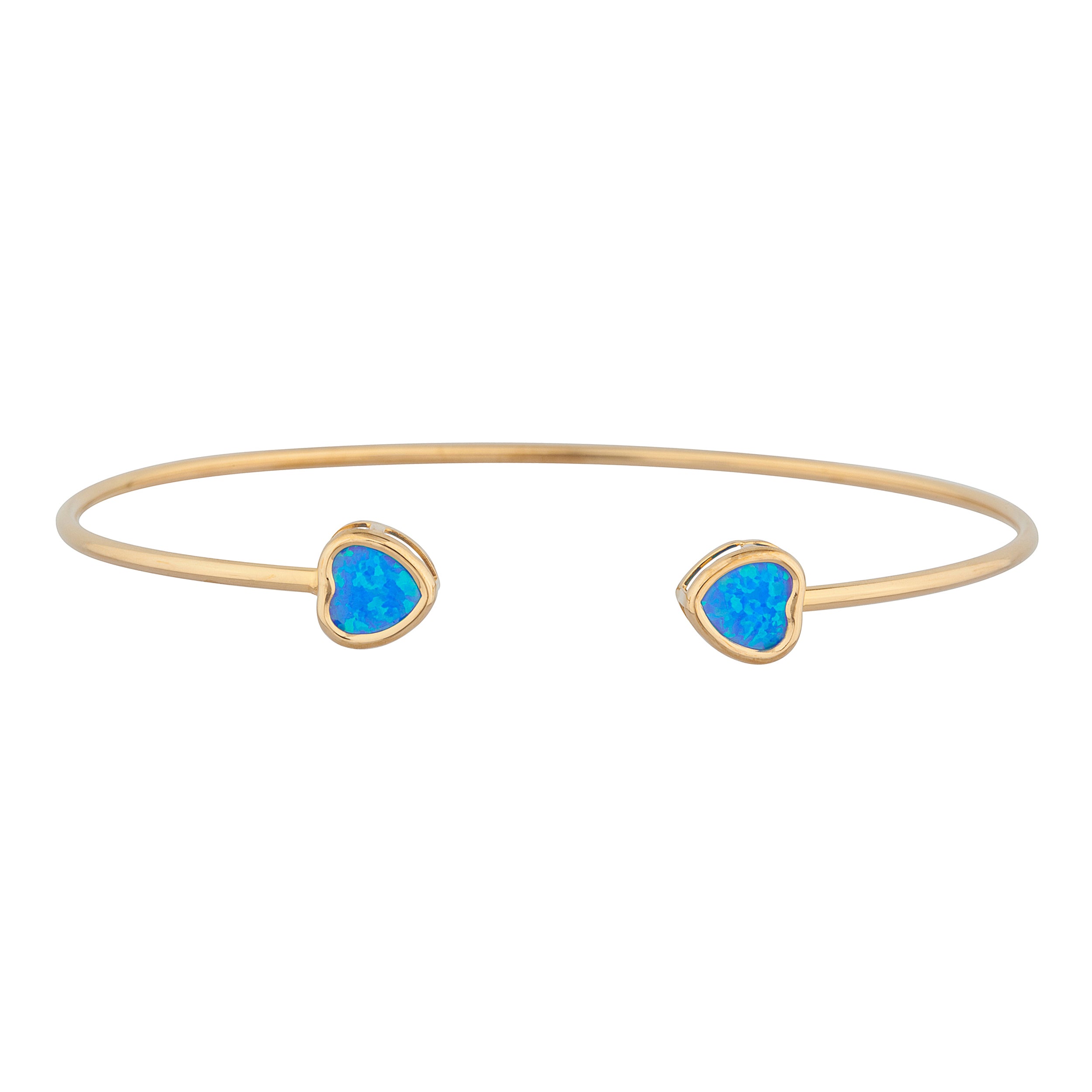 14Kt Gold Blue Opal Heart Bezel Bangle Bracelet