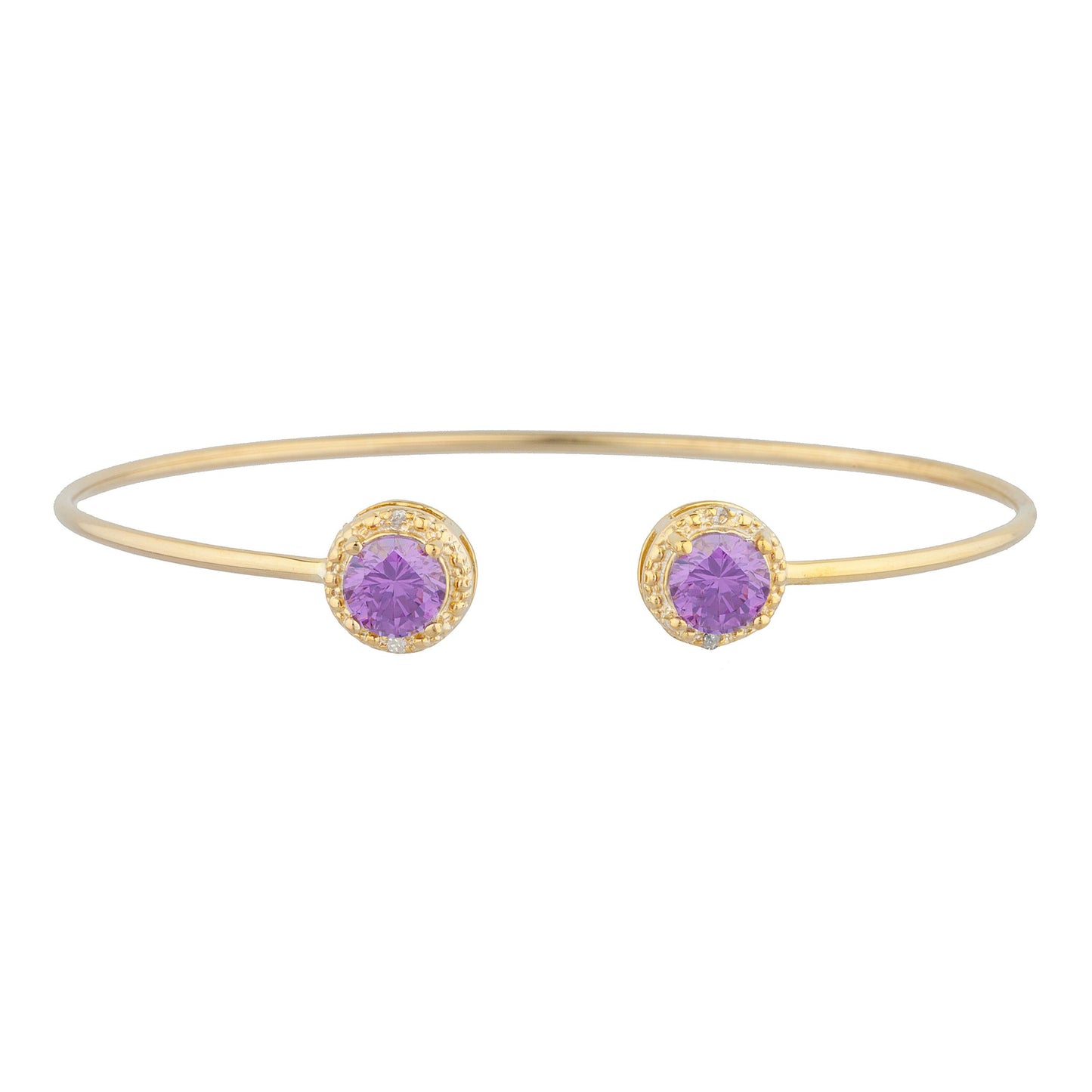 14Kt Yellow Gold Plated Amethyst & Diamond Round Bangle Bracelet