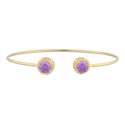 14Kt Yellow Gold Plated Amethyst & Diamond Round Bangle Bracelet