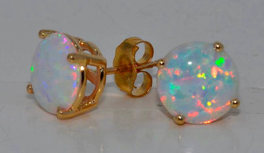 14Kt Yellow Gold Opal Round Stud Earrings