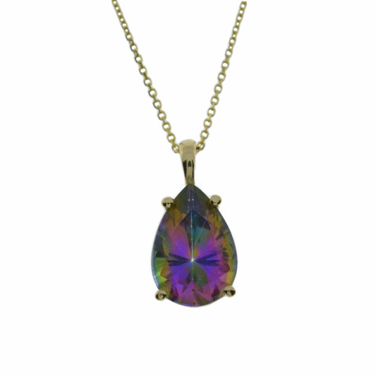 14Kt Gold Mystic Topaz Teardrop Pendant Necklace