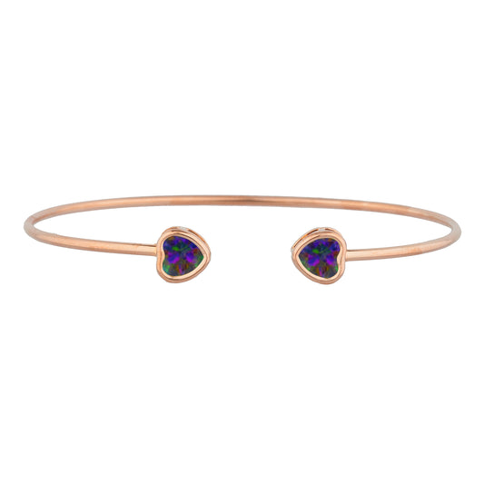 14Kt Rose Gold Plated Natural Mystic Topaz Heart Bezel Bangle Bracelet