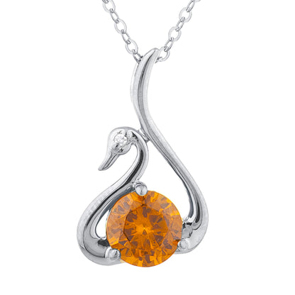 Orange Citrine & Diamond Swan Pendant .925 Sterling Silver