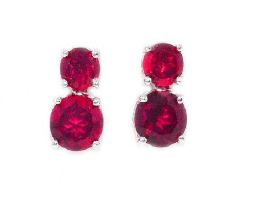 3 Ct Created Ruby Double Round Stud Earrings .925 Sterling Silver