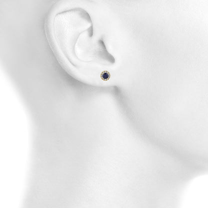 14Kt Gold 1 Ct Blue Sapphire Halo Design Stud Earrings