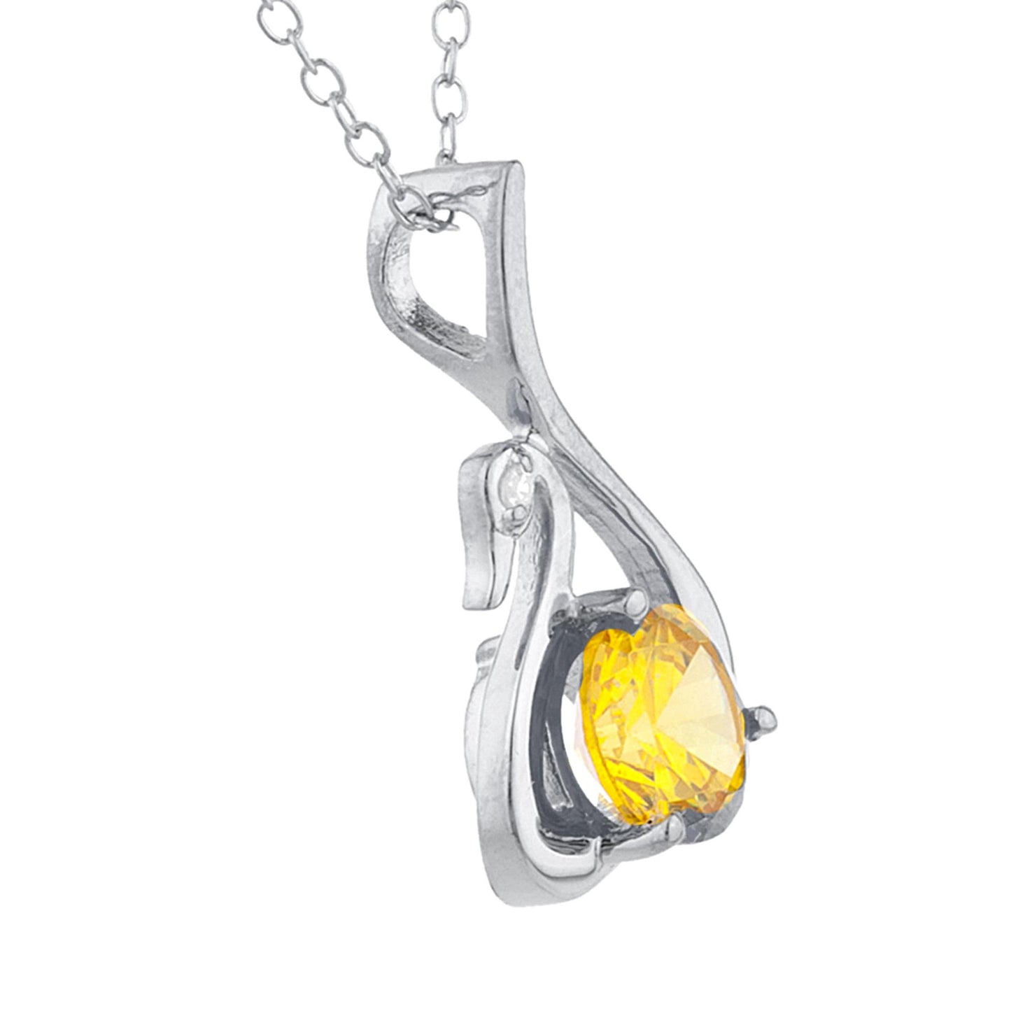 Yellow Citrine & Diamond Swan Pendant .925 Sterling Silver