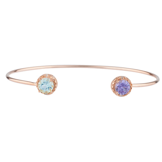 Aquamarine & Alexandrite Diamond Bangle Round Bracelet 14Kt Rose Gold Plated Over .925 Sterling Silver