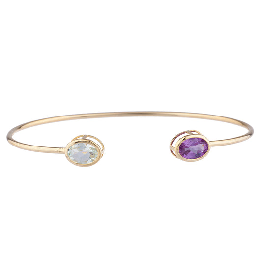 Aquamarine & Alexandrite Oval Bezel Bangle Bracelet 14Kt Yellow Gold Plated Over .925 Sterling Silver