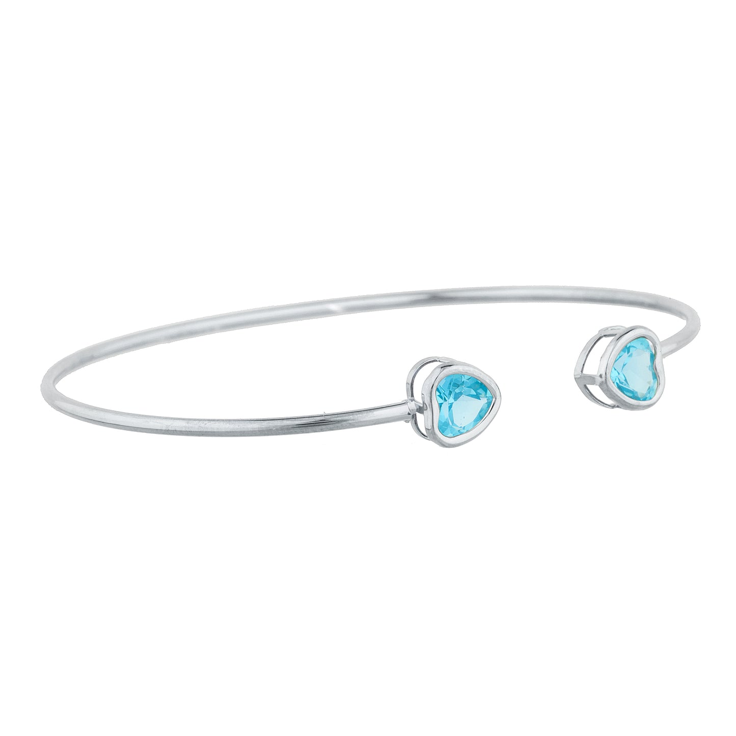 14Kt Gold Blue Topaz Heart Bezel Bangle Bracelet