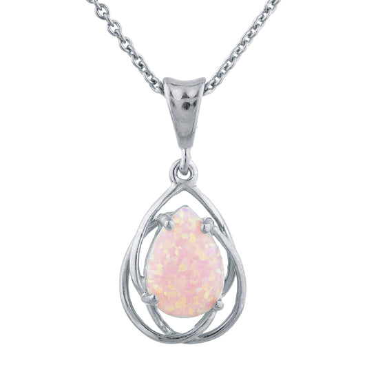 Pink Opal Pear Teardrop Design Pendant .925 Sterling Silver