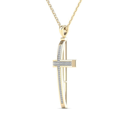 14Kt Yellow Gold 0.25 Ct Genuine Natural Diamond Cross Pendant Necklace