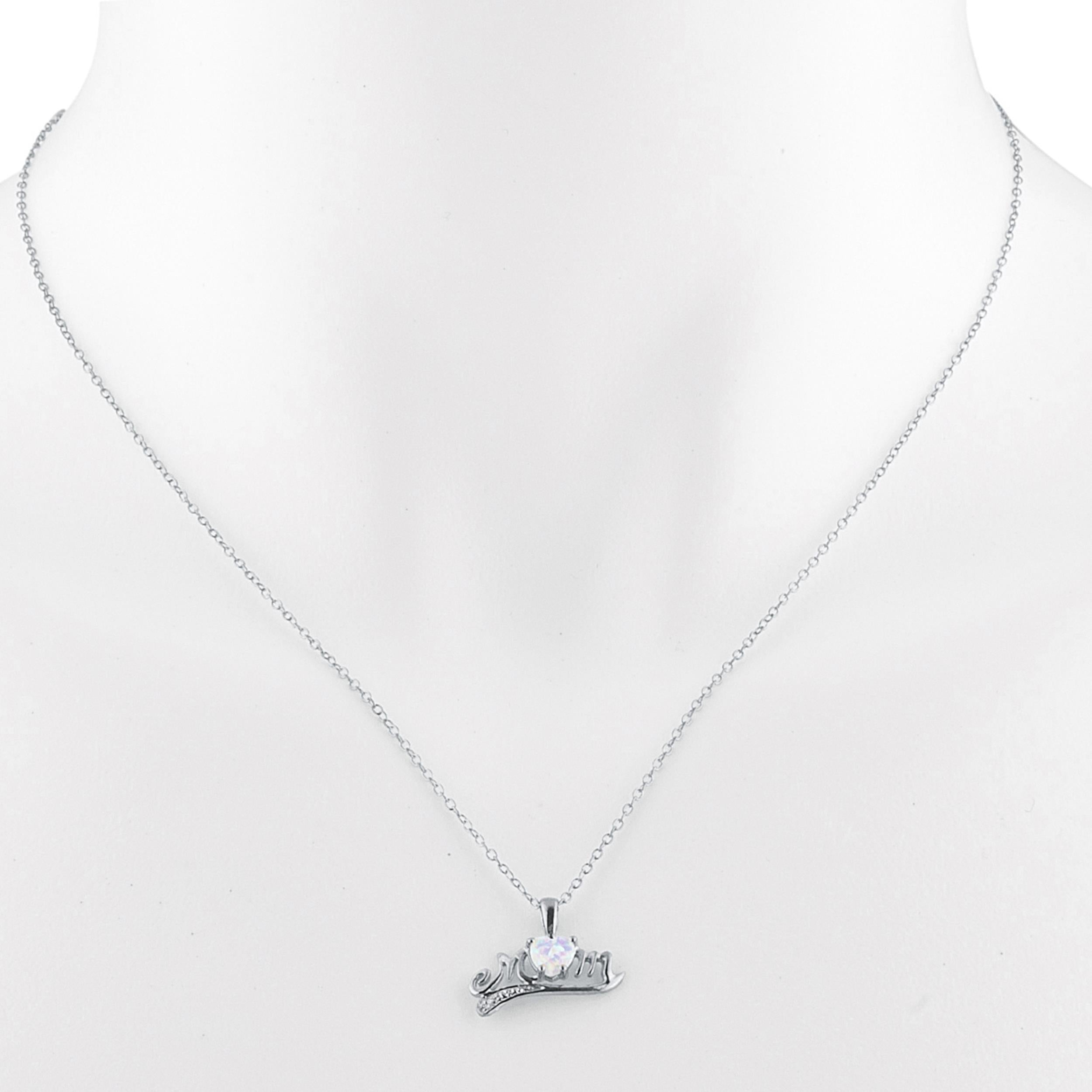 14Kt Gold Opal & Diamond Heart Mom Pendant Necklace