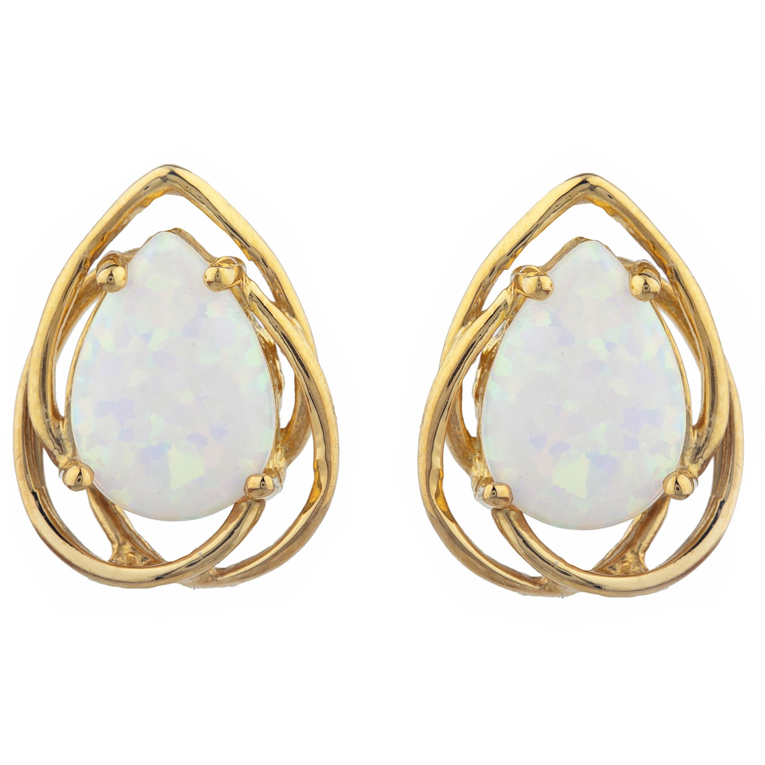 14Kt Gold Opal Pear Teardrop Design Stud Earrings