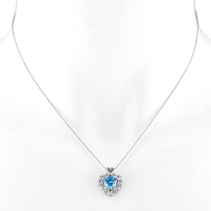 1.5 Ct Swiss Blue Topaz Heart Design Pendant .925 Sterling Silver