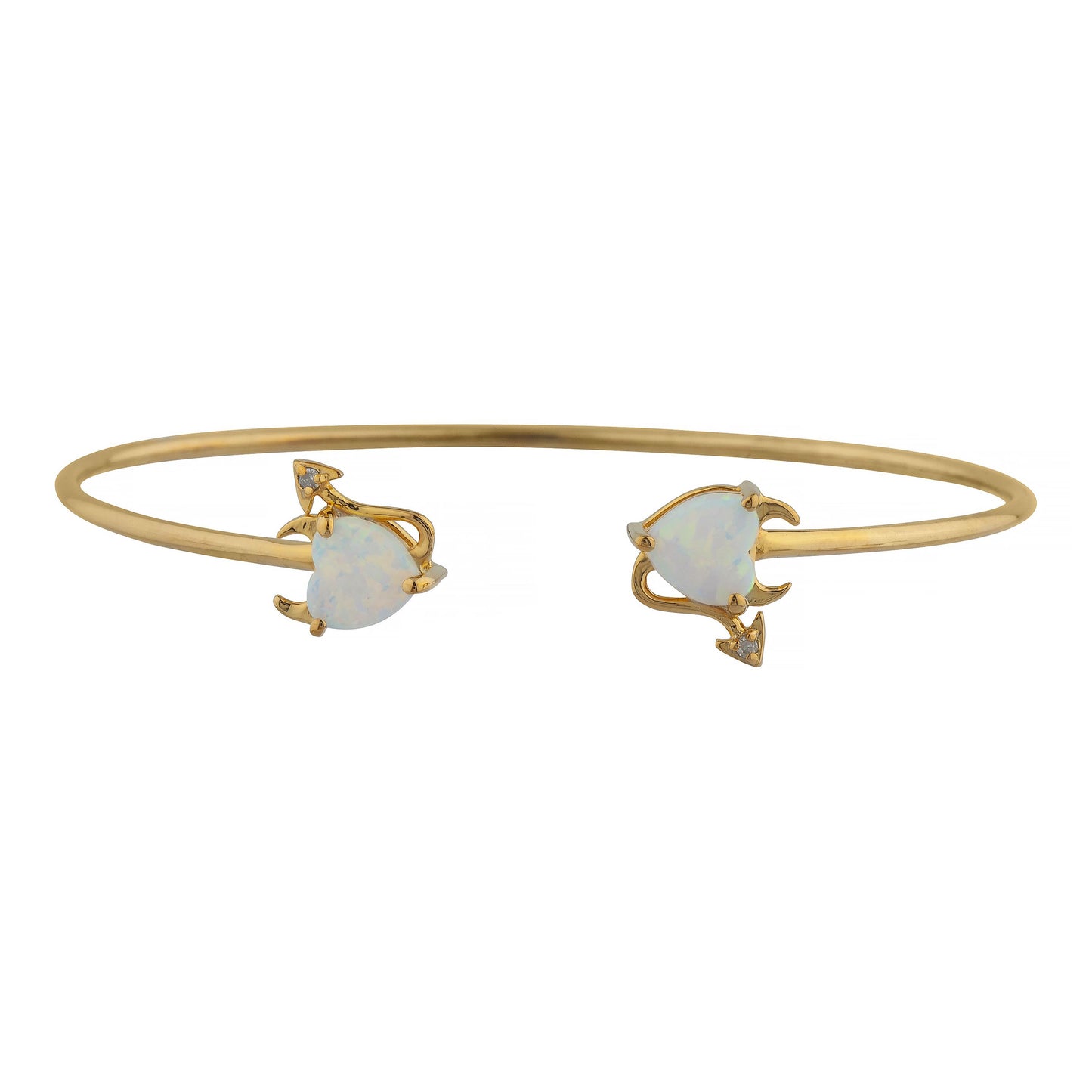 14Kt Gold Opal & Diamond Devil Heart Bangle Bracelet