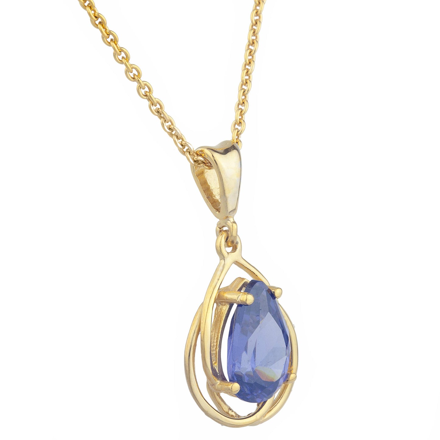 14Kt Gold 2 Ct Tanzanite Pear Teardrop Design Pendant Necklace