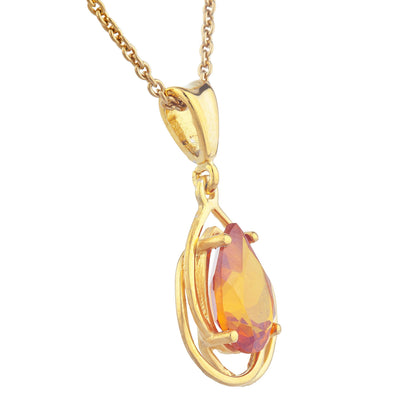 14Kt Yellow Gold Plated Orange Citrine Pear Teardrop Design Pendant