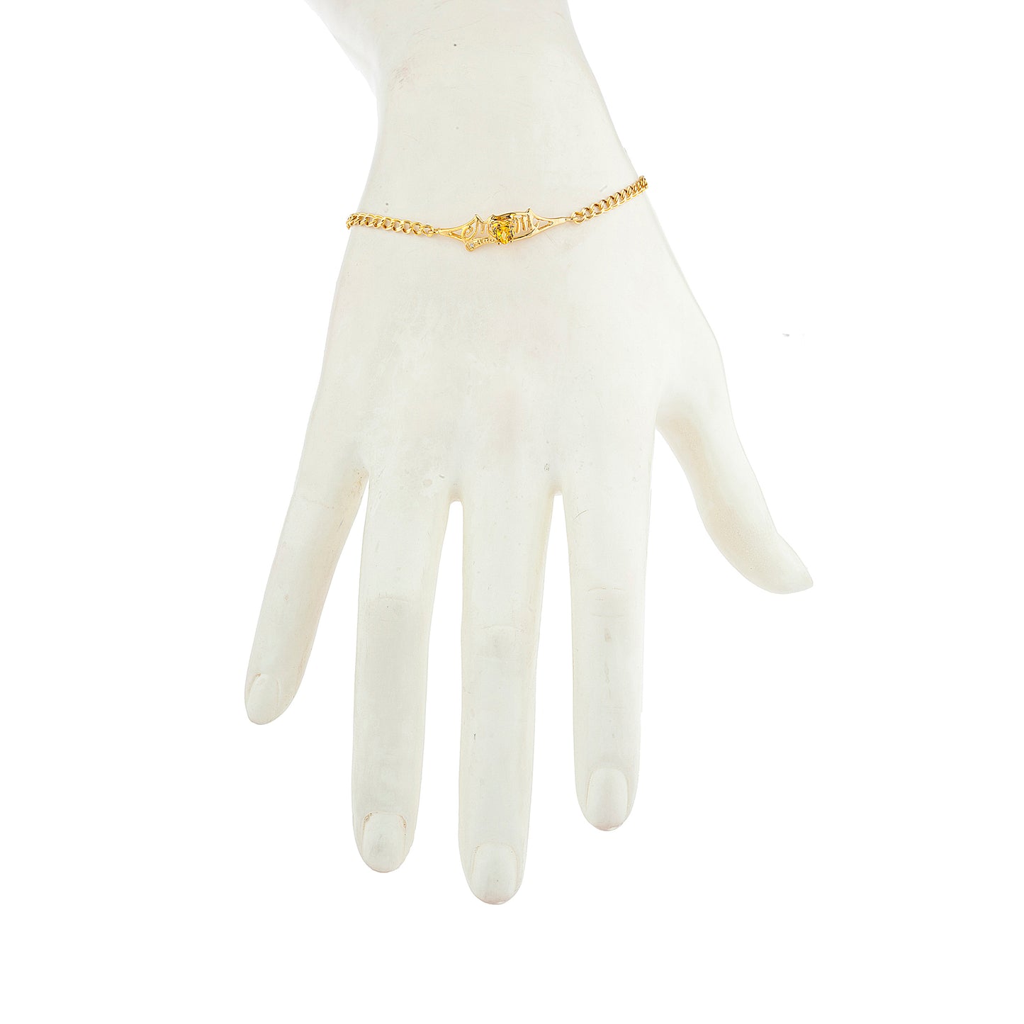 Yellow Citrine & Diamond Heart Mom Bracelet 14Kt Yellow Gold Plated Over .925 Sterling Silver