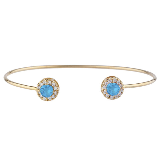 1 Ct Swiss Blue Topaz Halo Design Round Bangle Bracelet 14Kt Yellow Gold Rose Gold Silver