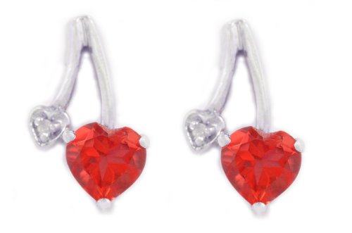 1 Ct Garnet Heart & Diamond Stud Earrings .925 Sterling Silver