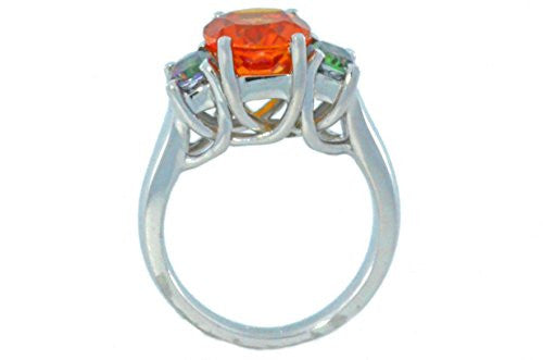 4 Ct Citrine & Mystic Topaz Oval Ring .925 Sterling Silver Rhodium Finish