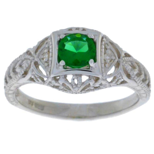 0.50 Ct Emerald & Diamond Round Ring .925 Sterling Silver