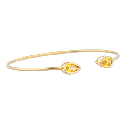 14Kt Yellow Gold Plated Yellow Citrine Pear Bezel Bangle Bracelet