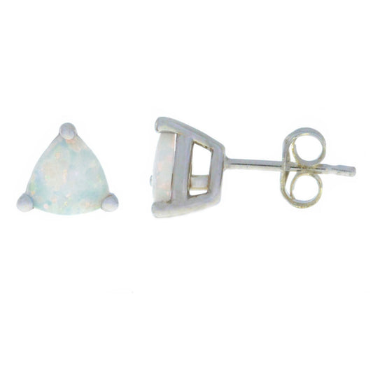 14Kt Gold Genuine Opal Trillion Stud Earrings