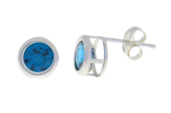 14Kt White Gold London Blue Topaz Round Bezel Stud Earrings