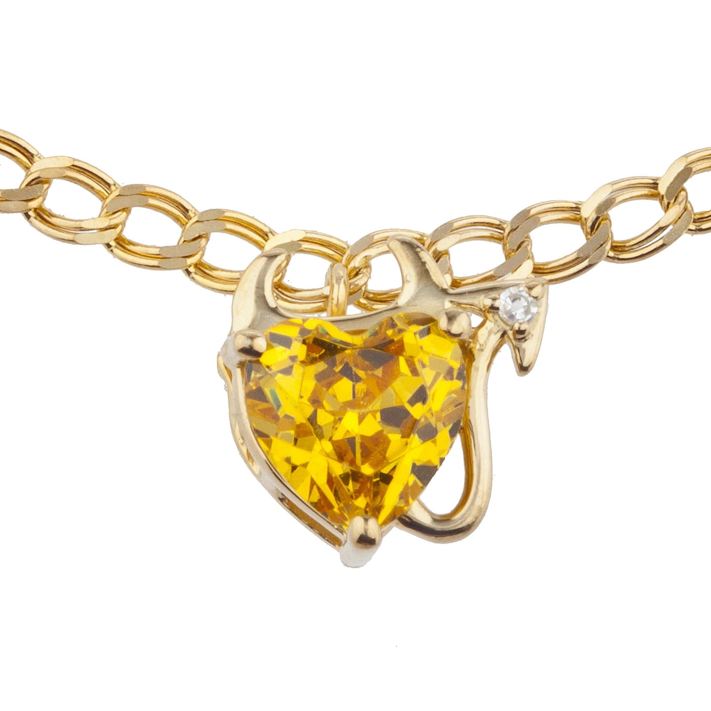 14Kt Yellow Gold Plated Yellow Citrine & Diamond Devil Heart Bracelet