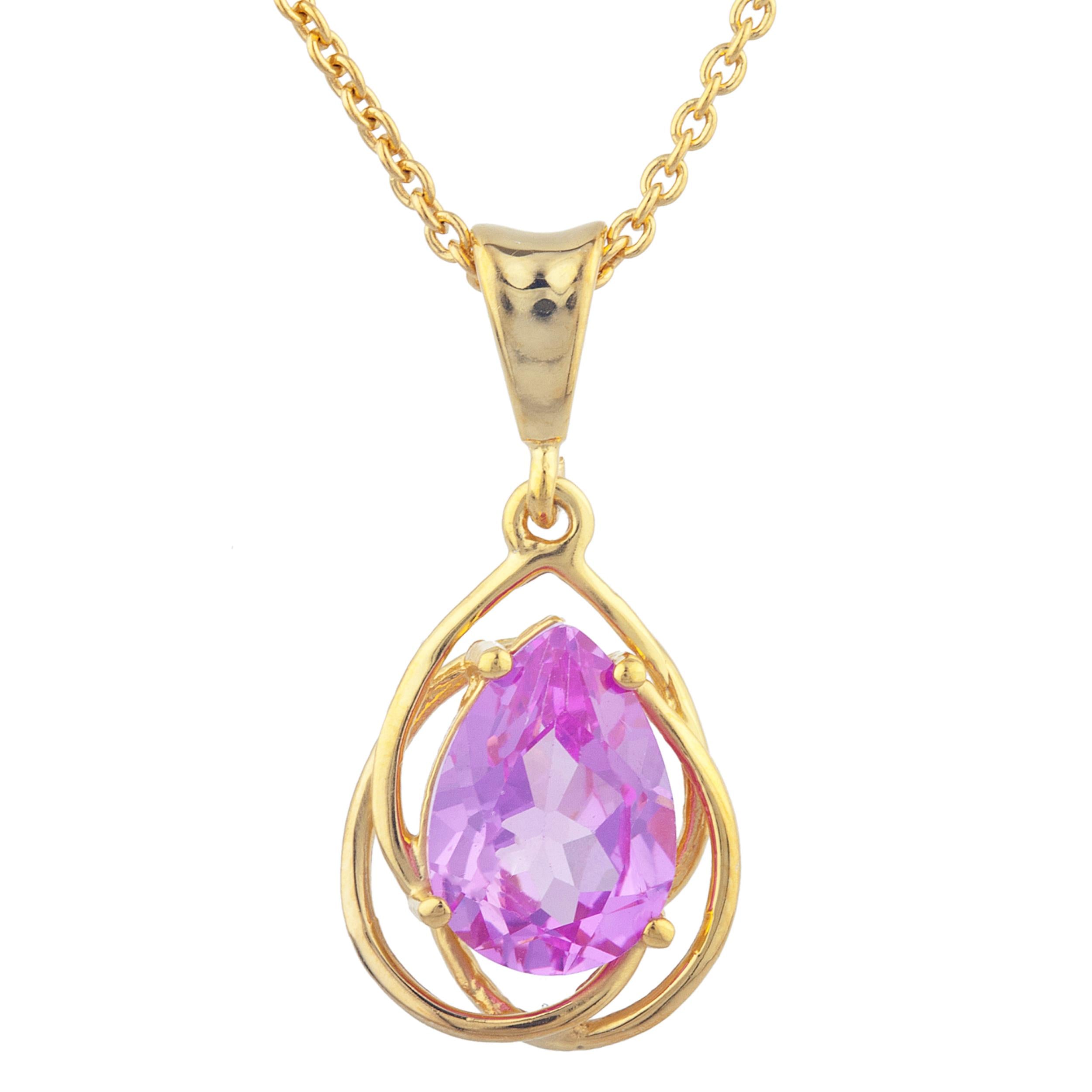 14Kt Gold 2 Ct Pink Sapphire Pear Teardrop Design Pendant Necklace