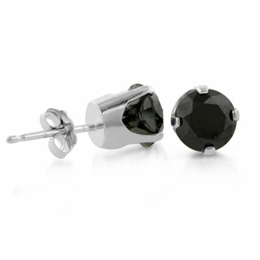 14Kt White Gold 0.25 Ct Natural Black Diamond Round Stud Earrings